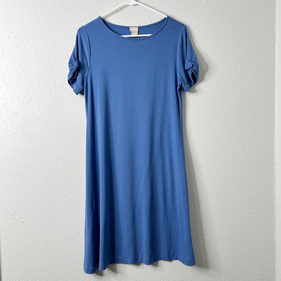 Chicos Jersey Knit Dress 0 Small Blue Knee Length Twist Sleeve Stretch - Picture 2 of 8